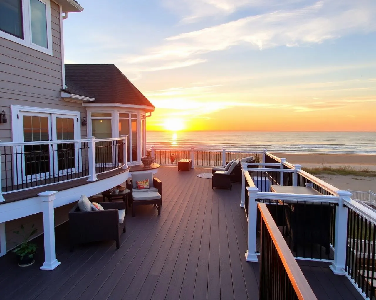 Custom ipe wood deck overlooking the shore in Avalon, New Jersey